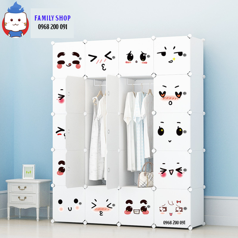 Tủ nhựa lắp ghép mặt cười cute  20 ô màu trắng