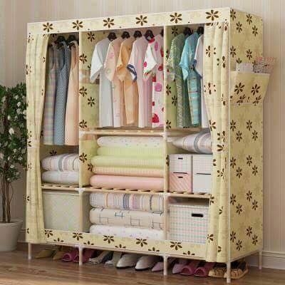 Tủ vải khung gỗ 3 buồng 1m5 vàng