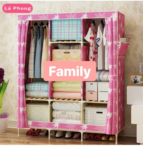 Tủ vải khung gỗ 3 buồng 1m3 hồng