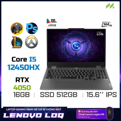 Laptop Lenovo LOQ 15IAX9 83GS000RVN (i5-12450HX, RTX 4050 6GB, RAM 16GB DDR5, SSD 512GB, 15.6 Inch IPS FHD 144Hz 100% sRGB, Win 11)