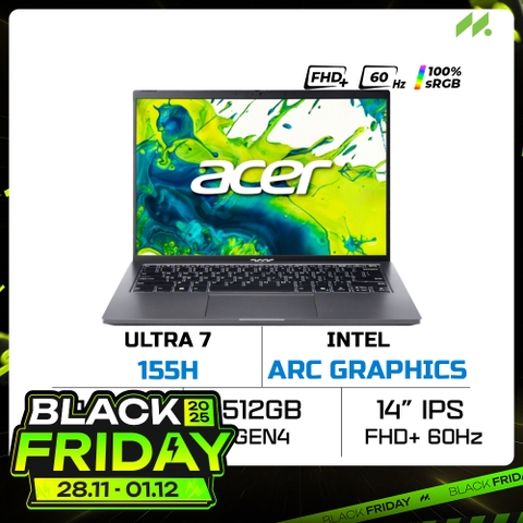 Laptop Acer Aspire Go AG14-71M-7681 NX.JFWSV.002 (Ultra 7 155H, Arc Graphics, RAM 16GB DDR5, SSD 512GB, 14 Inch IPS FHD+ 60Hz 100% sRGB)