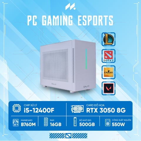 PC Gaming Esports i5-3050 MINI (i5-12400F, RTX 3050 8G OC, Ram 16GB DDR5, SSD 512GB, 550W)