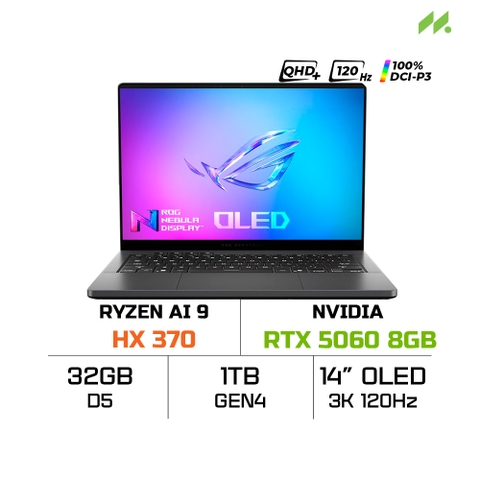 Laptop Gaming Asus ROG Zephyrus G14 GA403WM-QS051WS (Ryzen AI 9 HX 370, RTX 5060 8GB, RAM 32GB LPDDR5X, SSD 1TB, 14 Inch OLED 3K 120Hz 100% DCI-P3, Win 11)