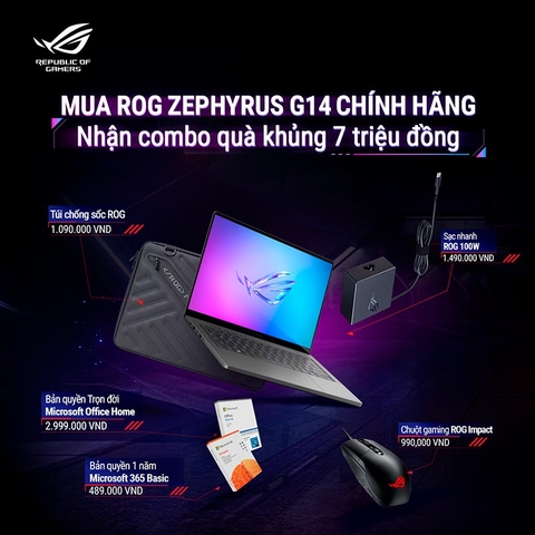Laptop Gaming Asus ROG Zephyrus G14 GA403WM-QS051WS (Ryzen AI 9 HX 370, RTX 5060 8GB, RAM 32GB LPDDR5X, SSD 1TB, 14 Inch OLED 3K 120Hz 100% DCI-P3, Win 11)