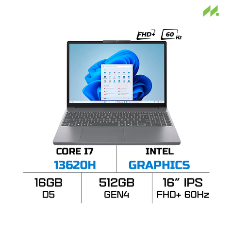 Laptop Lenovo Ideapad Slim 3 16IRH10 83K20001VN (i7-13620H, UHD Graphics, Ram 16GB DDR5, SSD 512GB, 16 Inch IPS WUXGA 60Hz, Win 11)