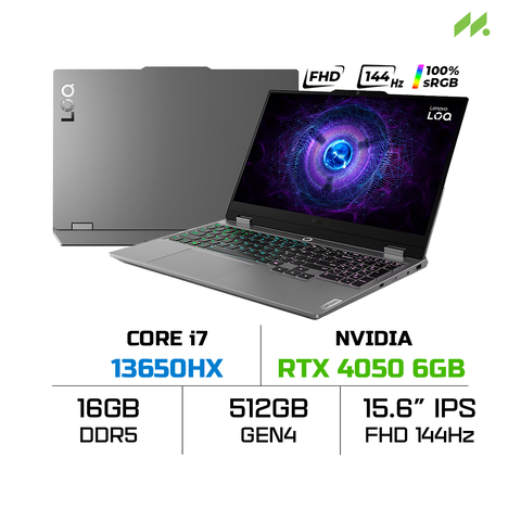 Laptop Lenovo LOQ 15IRX9 83DV01ALVN (i7-13650HX, RTX 4050 6GB, RAM 16GB DDR5, SSD 512GB, 15.6 Inch IPS FHD 144Hz 100% sRGB)
