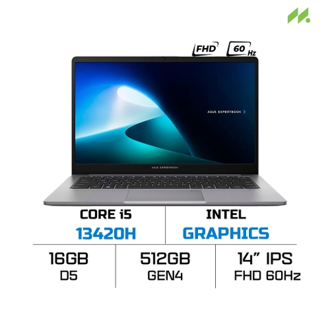 Laptop ASUS ExpertBook P1 P1403CVA-i516-50W (i5-13420H, UHD Graphics, RAM 16GB DDR5, SSD 512GB, 14 Inch IPS FHD 60Hz)