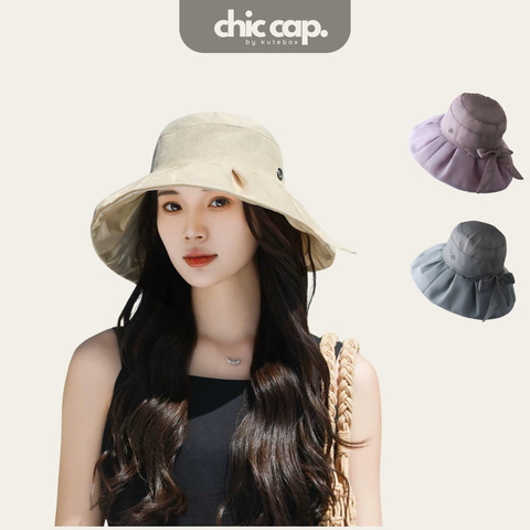 Mũ Lụa Satin JY Dây Nơ Rộng Vành Chống Nắng CC72