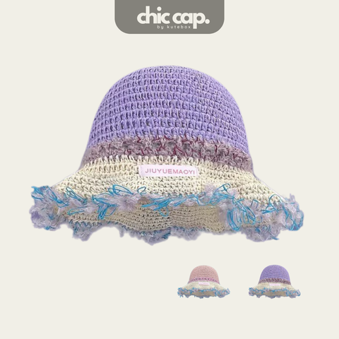 Mũ Len Nhiều Màu Tua Rua Thời Trang Tím Hồng CC43