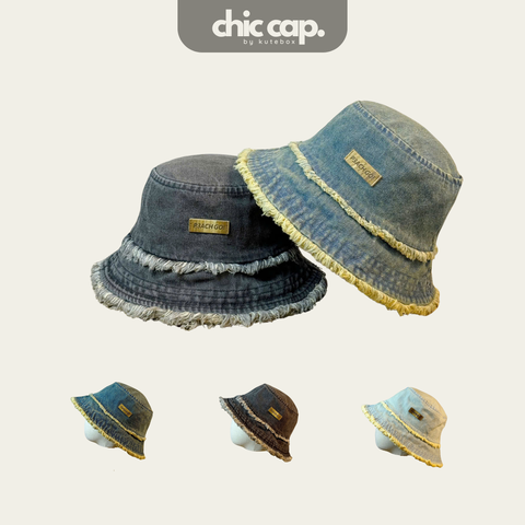 Mũ Bucket Hai Viền Tua Rua Thời Trang PEACHGO Jean Denim CC64