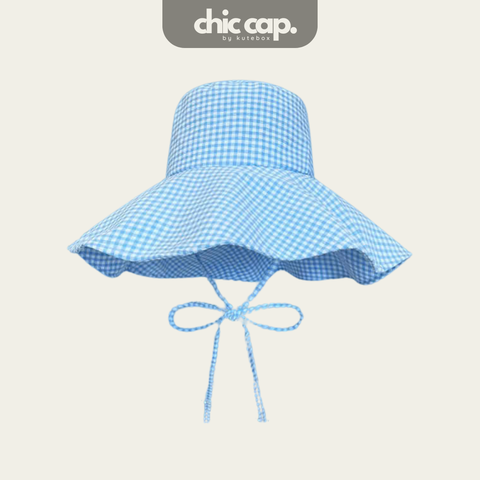 Mũ Nón Rộng Vành Dây Nơ Gingham Caro Xanh Đi Biển CC32