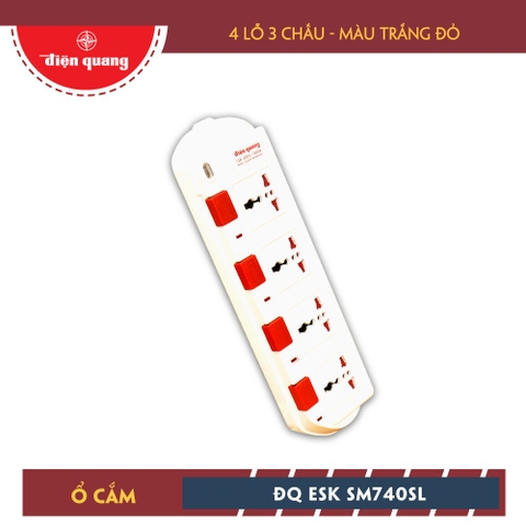 Ổ cắm Điện Quang ĐQ ESK 5W. SM740SL (4 lỗ 3 chấu dây 5 mét màu trắng đỏ)