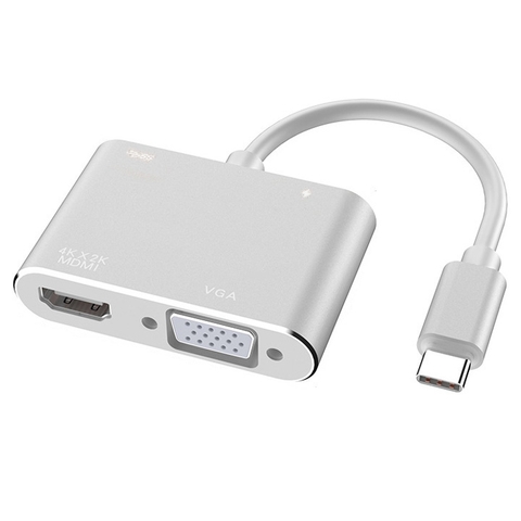 Cáp chuyển USB-C ra HDMI 4K + VGA 1080p + USB3.0 + USB-C(PD), vỏ nhôm cao cấp - PK59 PK60