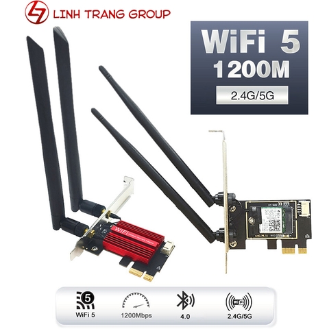 Card wifi PCI-E chuẩn AC tích hợp bluetooth cho máy tính bàn 7260AC - PK122