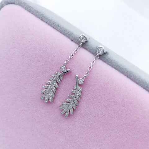 Khuyên tai bạc nụ tròn thả lá dứa H15863