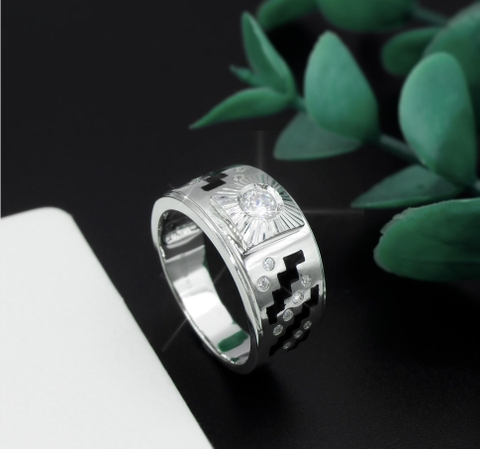 Nhẫn nam caro vuông ôm đá tròn A.211AN17R