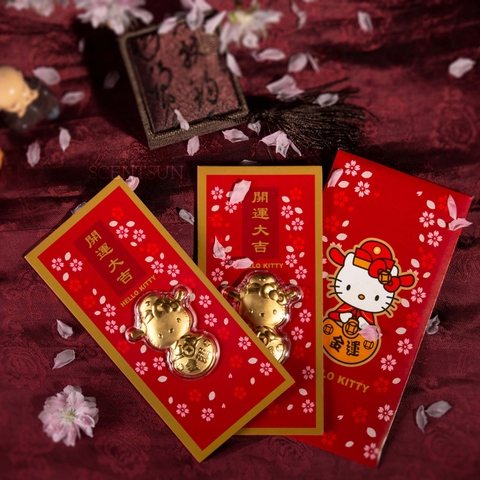Bao lì xì - treo phong thủy Hello Kitty Phun Vàng Cát 24K 9999