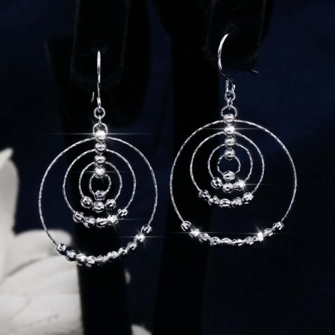 Khuyên tai bạc 3 vòng tròn lồng bi phay  1.24VZ2.E