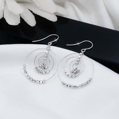 Khuyên tai bạc 3 vòng tròn lồng bi phay  1.24VZ2.E