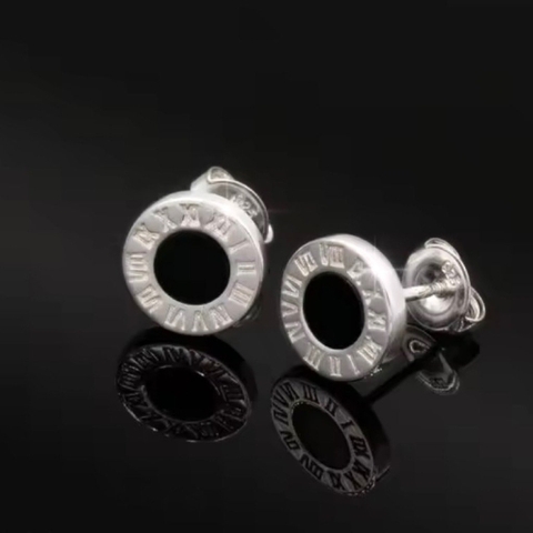 Khuyên tai nụ tròn la mã epoxi đen  9124VG29E