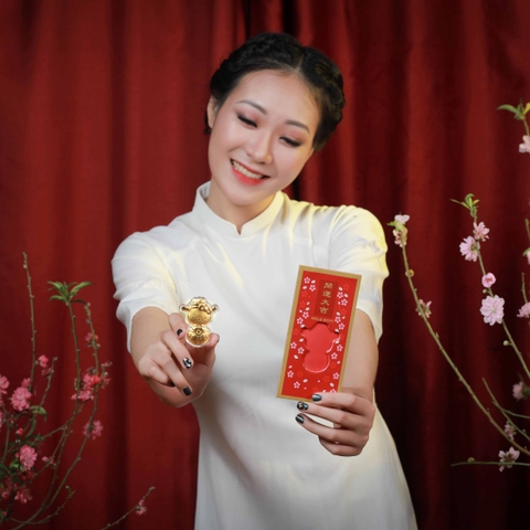 Bao lì xì - treo phong thủy Hello Kitty Phun Vàng Cát 24K 9999