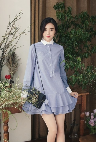 Giảm giá Đầm đũi suông thắt nơ váy đuôi cá cổ bẻ viền trắng vintage - Mua  Thông Minh