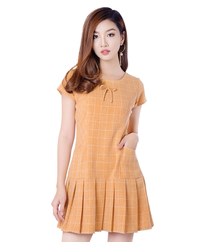 CD22070-Đầm suông xếp ly thân trước - Chelle Fashion