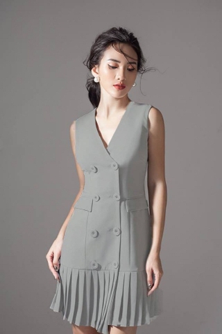 Đầm body đỏ cổ chữ v giả vest sang trong