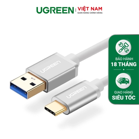 Dây USB 3.0 đầu đực sang USB type C đầu đực dài 1m chính hãng UGREEN US187 30466 (màu trắng bạc)(Bạc)