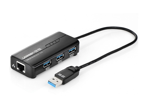 20266-HUB USB 3 cổng 3 kèm cổng mạng LAN 10/100 Mbps Ethernet UGREEN CR103 20266 (màu đen)
