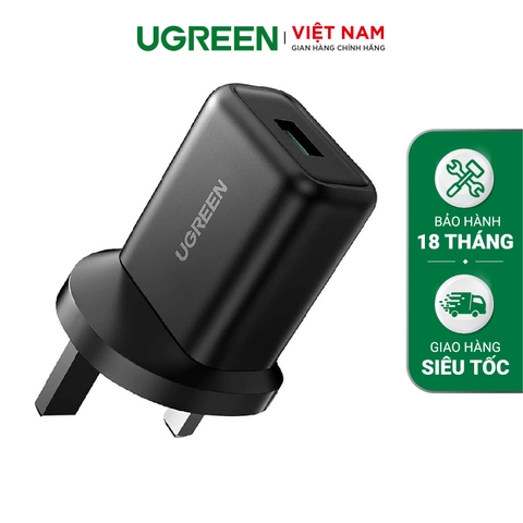 Củ sạc nhanh UGREEN CD122 - Sạc nhanh QC 3.0 18W kèm cổng nối đất