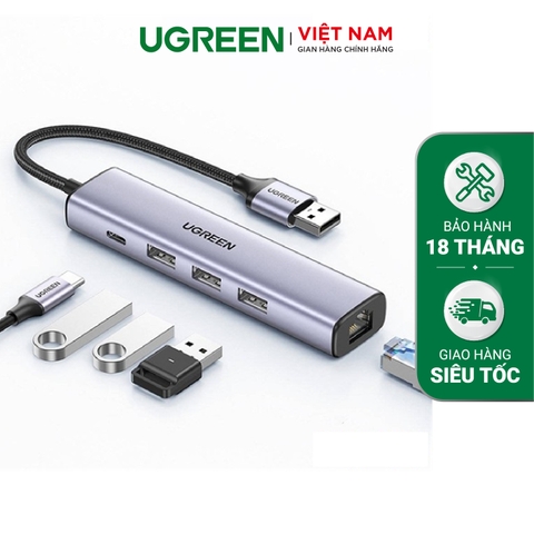 Hub Type C sang LAN 100/1000Mbps Kèm HUB 3 Cổng USB 3.0 Ugreen 20900