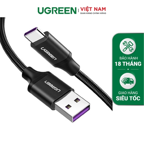 Cáp sạc nhanh Type C 40W UGREEN US279 - Sạc nhanh dòng tối đa đạt 5A, truyền tải dữ liệu tốc độ cao - Vỏ bện nylon chống rối - Đen-Type C-0.5
