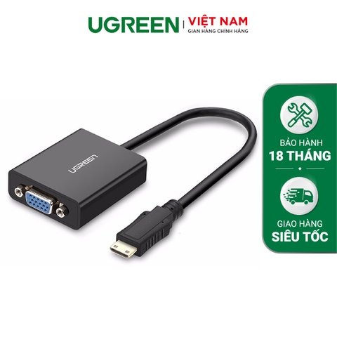 Cáp chuyển Mini HDMI sang VGA + Audio 3.5mm UGREEN MM112 - Hỗ trợ phân giải 1920*1080@60Hz - Bảo hành 18 tháng