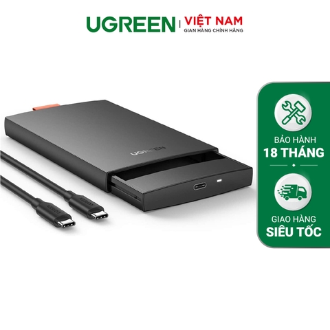 Hộp đựng ổ cứng 2.5 inch SSD HDD chuẩn SATA hỗ trợ ổ cứng lên đến 6TB 2 loại vỏ nhôm và nhựa cao cấp kích thước 128x82x14mm UGREEN US221 CM300 - Black-usb c-80556