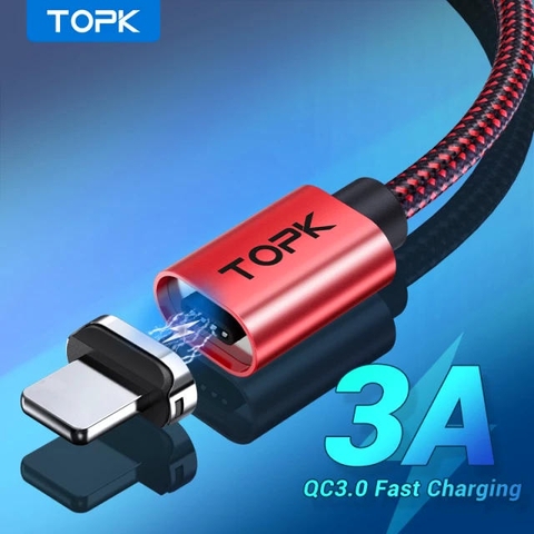 Dây sạc đầu nối nam châm TOPK AM45 Sạc nhanh QC 3.0 Red iP A45010610