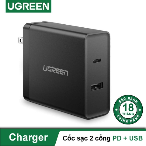 50457-Củ sạc nhanh PD45W UGREEN CD172 - Sạc nhanh Quick Charge 2.0 3.0 - Sạc nhanh đồng thời 2 thiết bị, bảo vệ chống quá dòng, quá nhiệt - Hàng phân phối chính hãng - Bảo hành 18 tháng 1 đổi 1