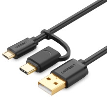 30173-Dây USB đa năng 2 trong 1 đầu ra Micro-USB và USB Type C dài 0,5M UGREEN US142 30173 (màu đen)