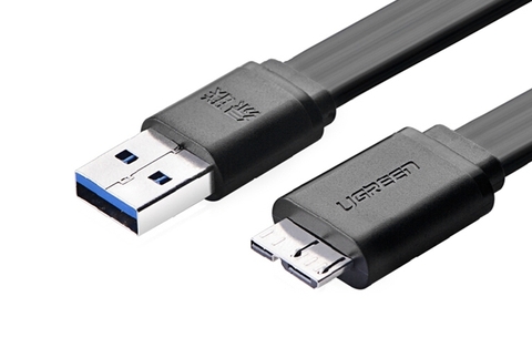 10853-Dây cáp micro USB 3 dẹt sang USB 3 dùng cho Samsung Note 3/S4/S5 dài 0.5m UGREEN US130 10853 (đen)