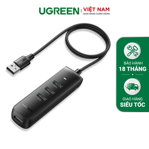 Bộ chia 4 cổng USB 3.0 UGREEN CM416 - Tốc độ truyền 480Mbps, khả năng tương thích rộng - 10917-USB2.0x3+LAN