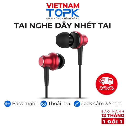 Tai nghe nhét tai có dây TOPK F37 - Âm thanh Stereo Hifi - Jack cắm 3.5mm - Red