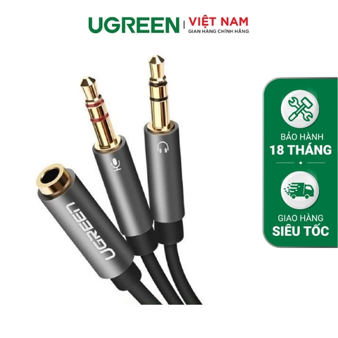 20899-Dây Audio chuyển tai nghe 3.5mm đầu cái sang 2 đầu Mic và Tai nghe đầu đực mạ vàng dài 20CM UGREEN 20899