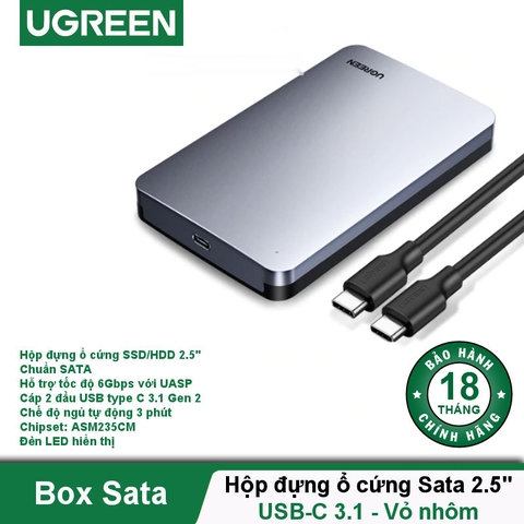 70499-UGREEN 2.5-Inch SATA External Hard Drive Enclosure 2 đầu Type-c