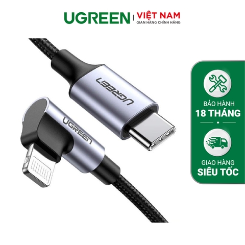 Cáp sạc nhanh iPhone UGREEN US304 - Sạc nhanh PD100W, đạt chuẩn Mfi - Đầu cáp vuông góc chống gập gãy - Vuông góc-Kiểu C- lightning-2