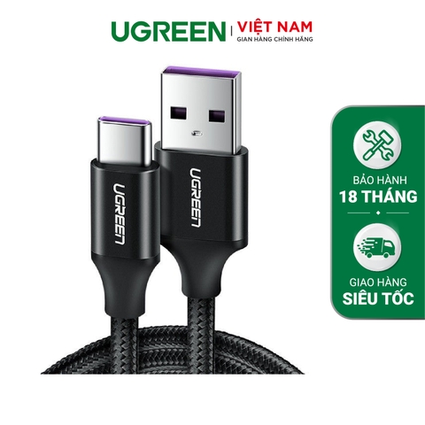 Cáp sạc Type C UGREEN US253 Sạc nhanh dòng 5A, truyền dữ liệu tốc độ cao - Đen-Type C-0.25