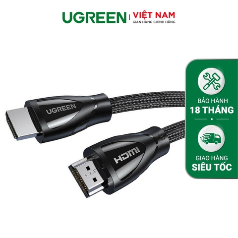80401-Cáp HDMI 2.1 UGREEN HD140 Hỗ trợ phân giải 8K/60Hz - Truyền tải tín hiệu không suy hao, Vỏ bện bông chống rối, độ bền cso - Màu đen 2m
