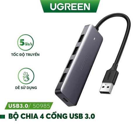 50985-Hub chuyển đổi USB / USB type C sang 4 cổng USB 3.0 UGREEN CM219 CM136 - Hỗ trợ cổng nguồn Micro USB tốc độ truyền tải tối đa 5Gbps - USB3.0-Ghi xám
