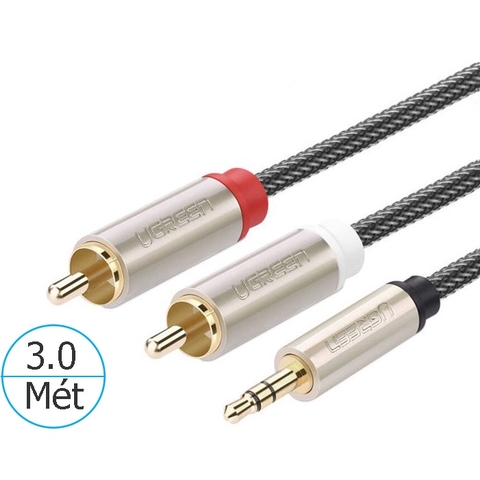 Dây AV 3.5mm ra 2 RCA Hoa sen mạ vàng dài 3M UGREEN AV135 20824