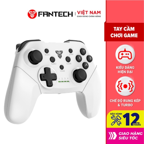 Tay Cầm Chơi Game Không Dây Fantech SHOOTER II WGP13 Dùng Được Cho PC,Console, Smart TV... 4 Chế Độ Từng Thể Loại Game Trắng