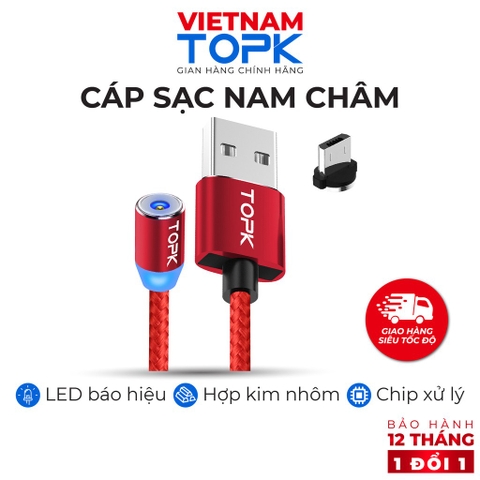 Dây nam châm TOPK AM23 vỏ bện nylon dài 1-2m - Hàng chính hãng Bảo hành 12 tháng 1 1 Micro USB (Red) 2m